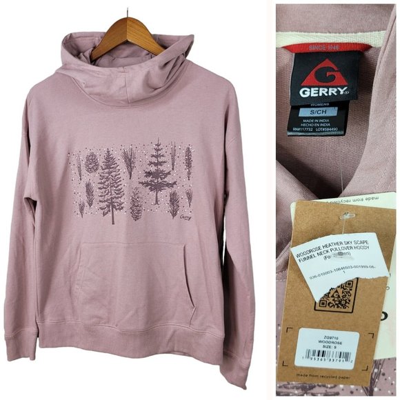 New Gerry Pullover Sweatshirt size Small Funnel Collar Hooded Trees Pinecone - Picture 1 of 8